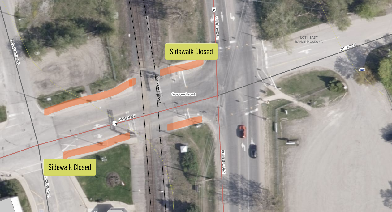 Brock street sidewalk closure area